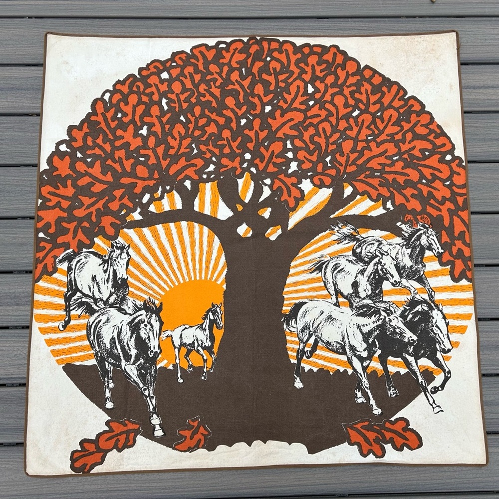 Rare Vintage Horse & Tree Wall in Orange and Brown